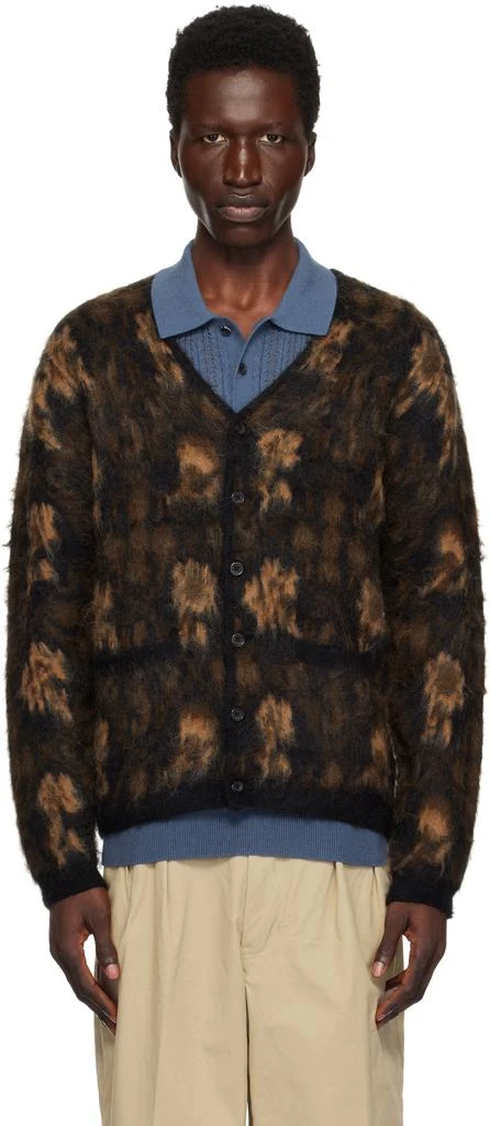 BEAMS PLUS Brown Double Jacquard Botanical Pattern Cardigan 1