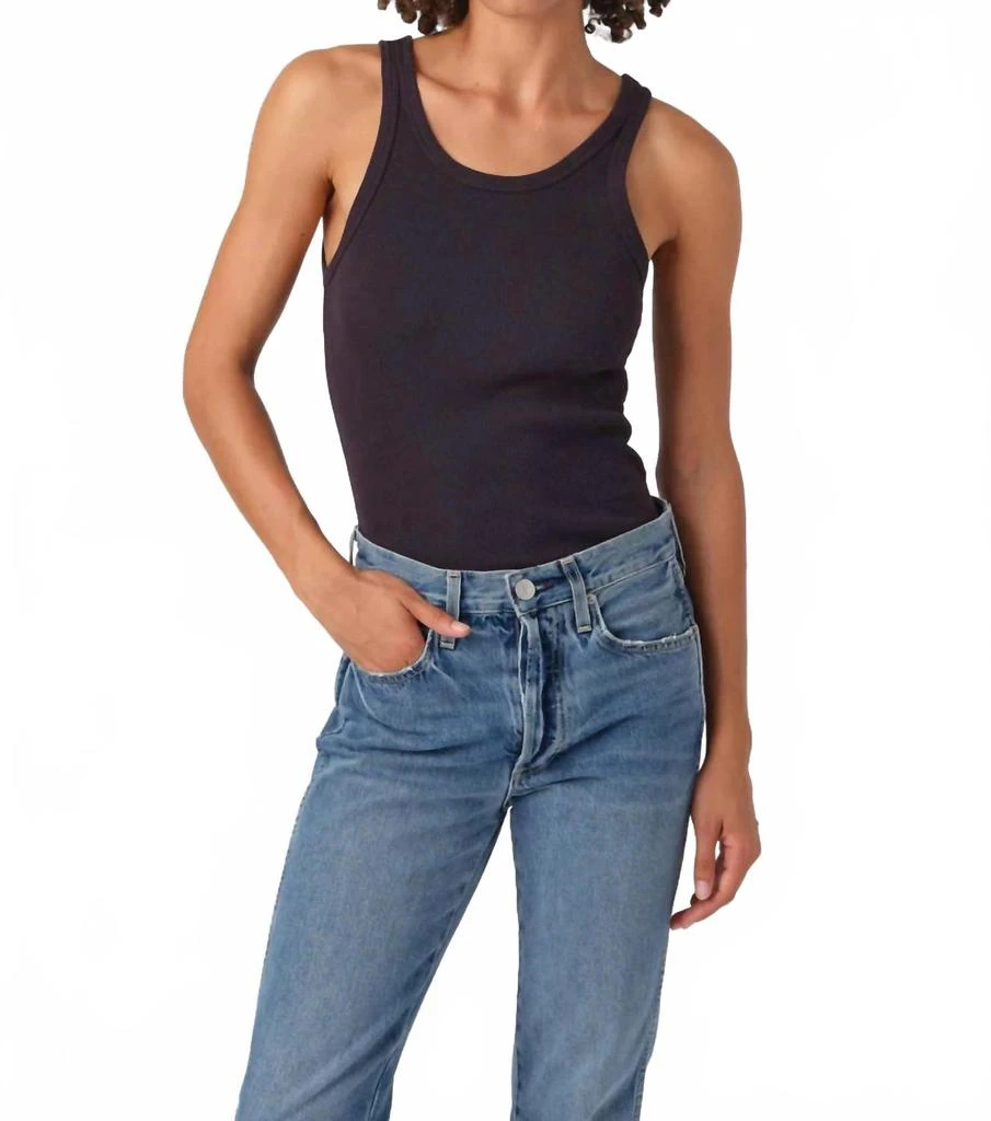 AMO Long Rib Tank Top In Vintage Black 1