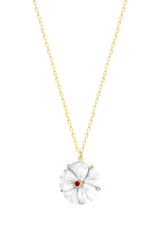 Gabi Rielle Gardenia Cultured Pearl Flower Pendant Necklace