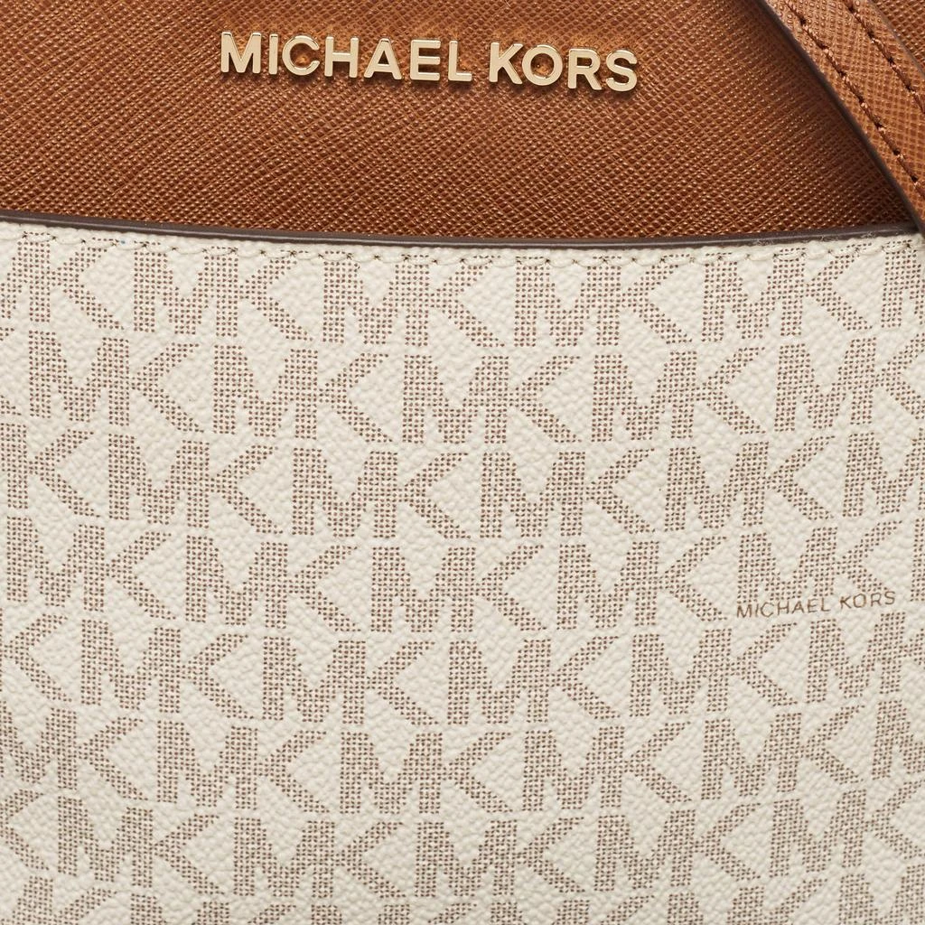 Michael Kors Michael Kors White/Brown Signature Coated Canvas and Leather Jet Set Travel Crossbody Bag 5