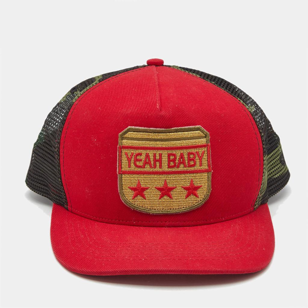 Shop Saint Laurent Red Cotton Yeah Baby Trucker Cap on Sale at