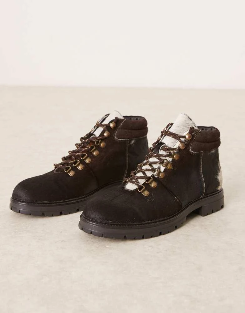 ASOS ASOS DESIGN Premium lace up hiker boots in cow hair 2