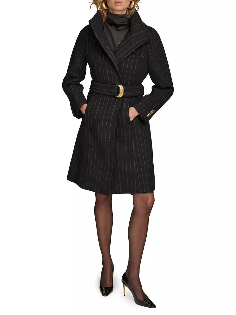 Donna Karan Pinstripe Wool-Blend Belted Trench Coat 2