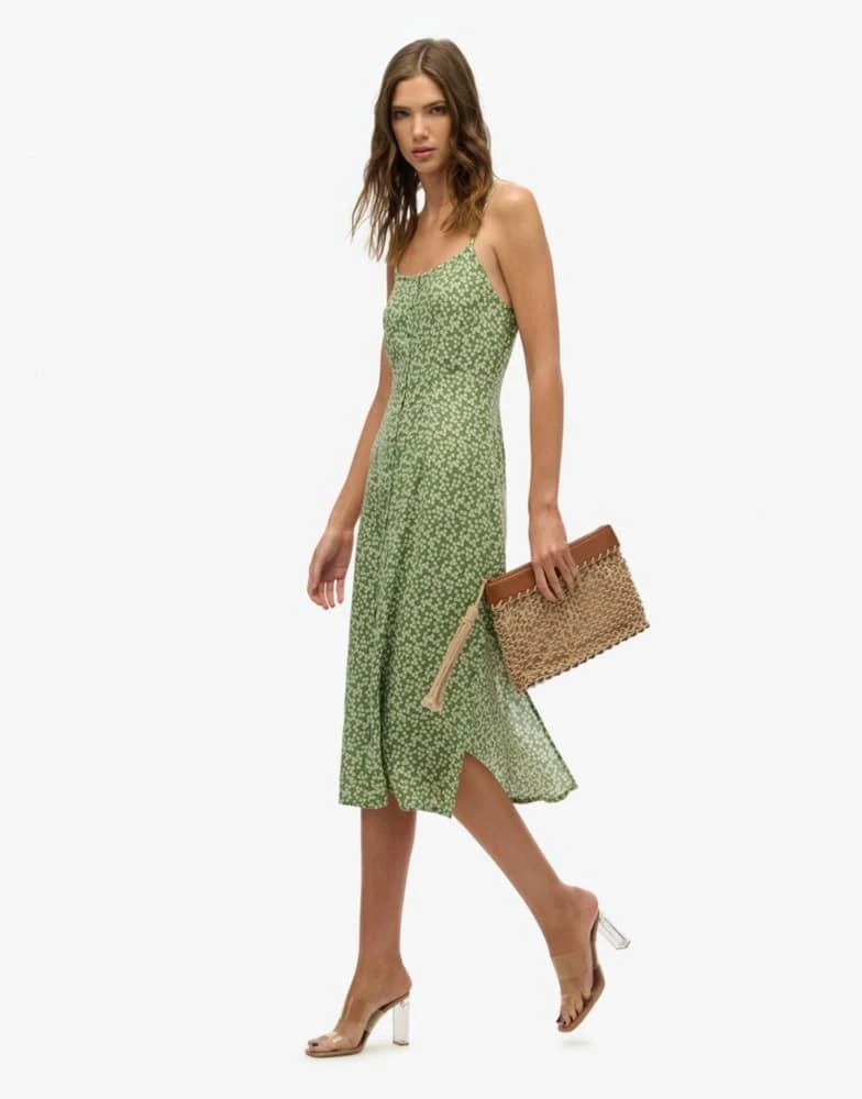 green ditsy midi dress Green Ditsy Midi Dress Short Sleeve Ruched Bust