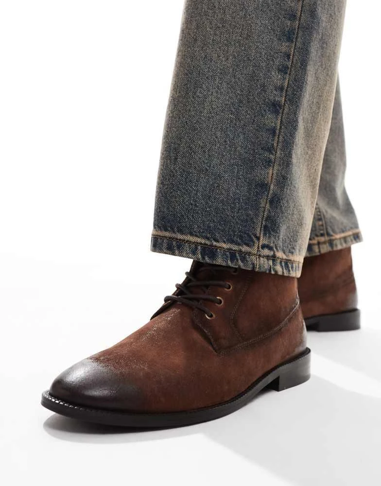 ASOS DESIGN lace up boots in brown waxed suede – On Sale Now  display picture 1