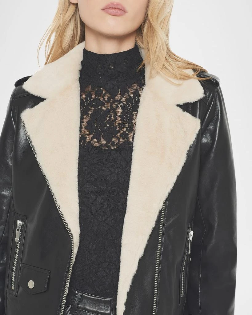 AS by DF Sydney Recycled Leather Moto Jacket with Faux Fur Trim 5