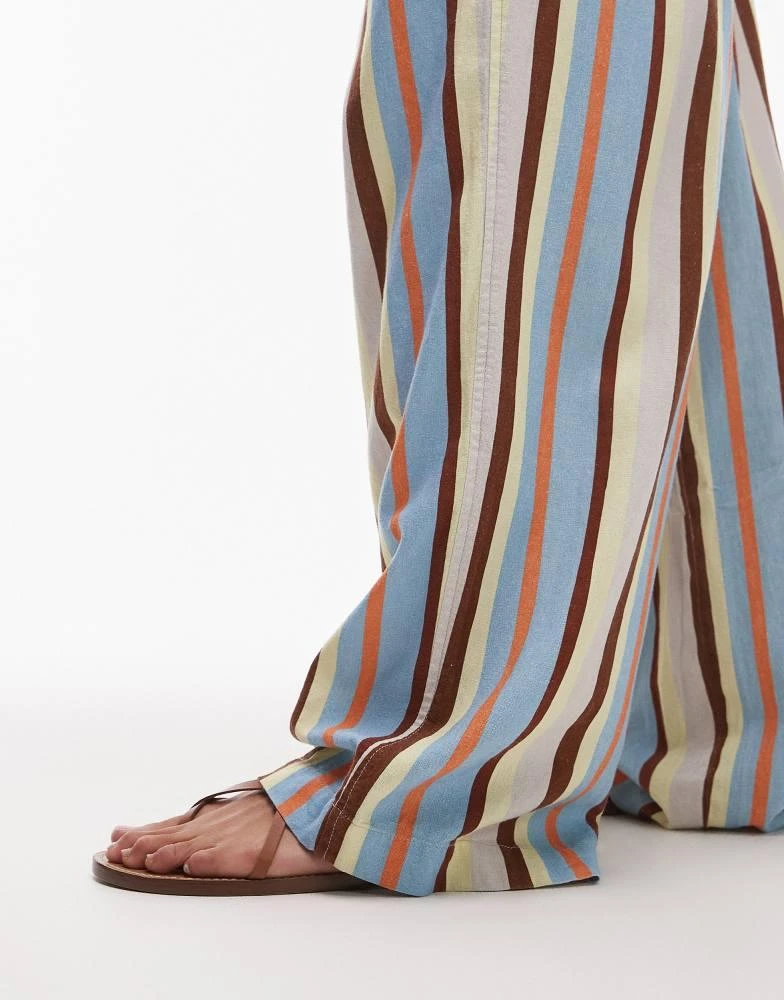 Topshop Topshop linen balloon trouser in blue multi stripe 5