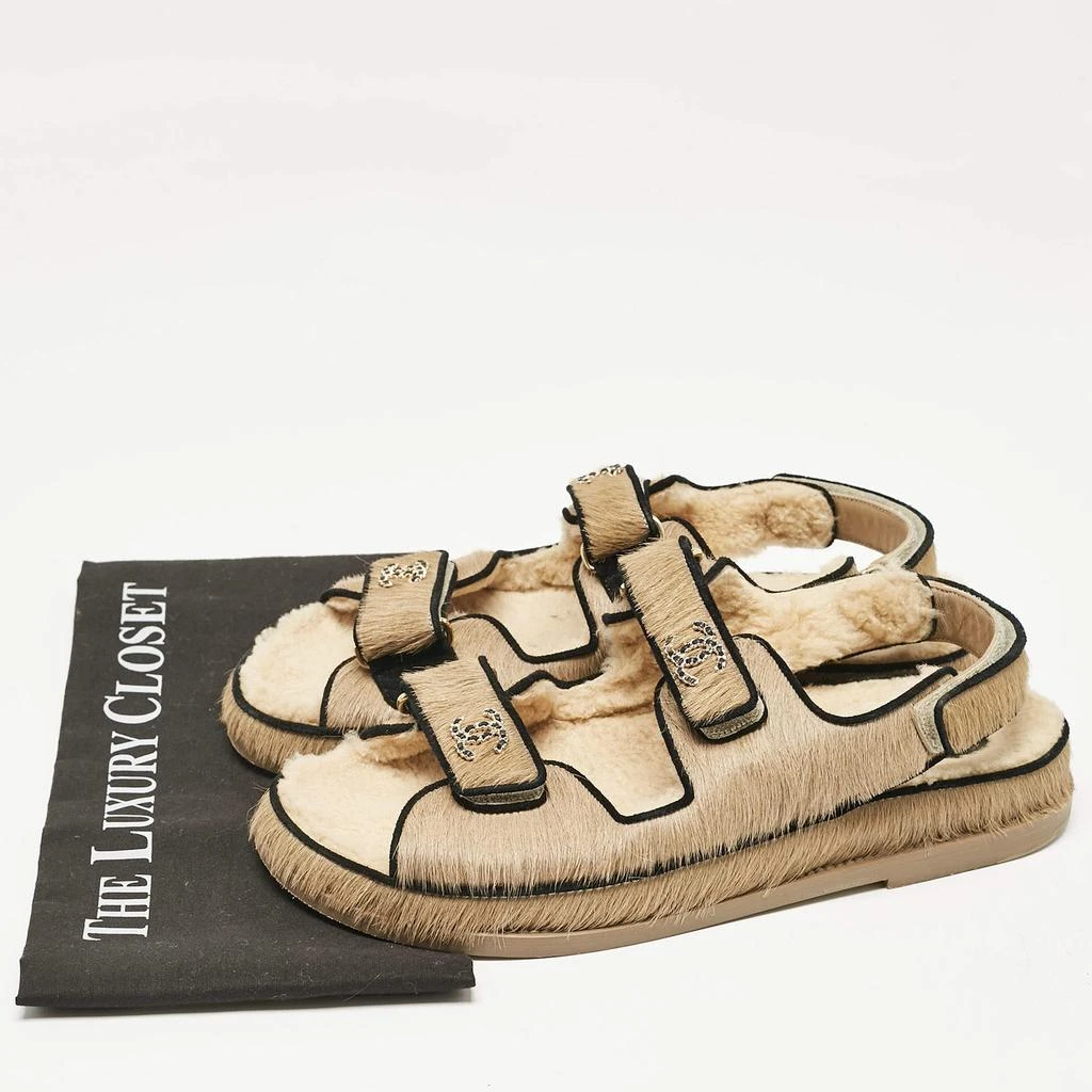Chanel Chanel Brown Calf Hair and Shearling Fur Dad Slingback Sandals Size 40.5 9