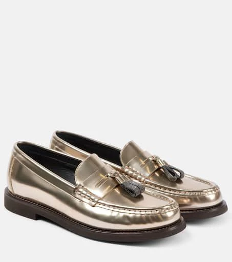Brunello Cucinelli Metallic leather penny loafers 1