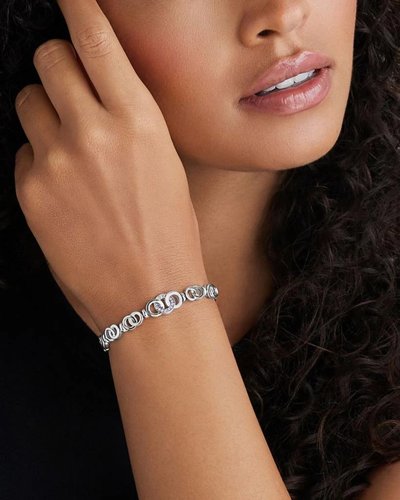 LAGOS Sterling Silver Signature Caviar Diamond Circle Interlocking Link Chain Bracelet 2