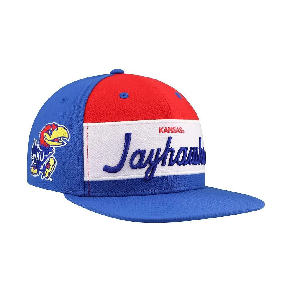 Mitchell & Ness Men's White/Royal Kansas Jayhawks Retro Sport Color Block Script Snapback Hat 1