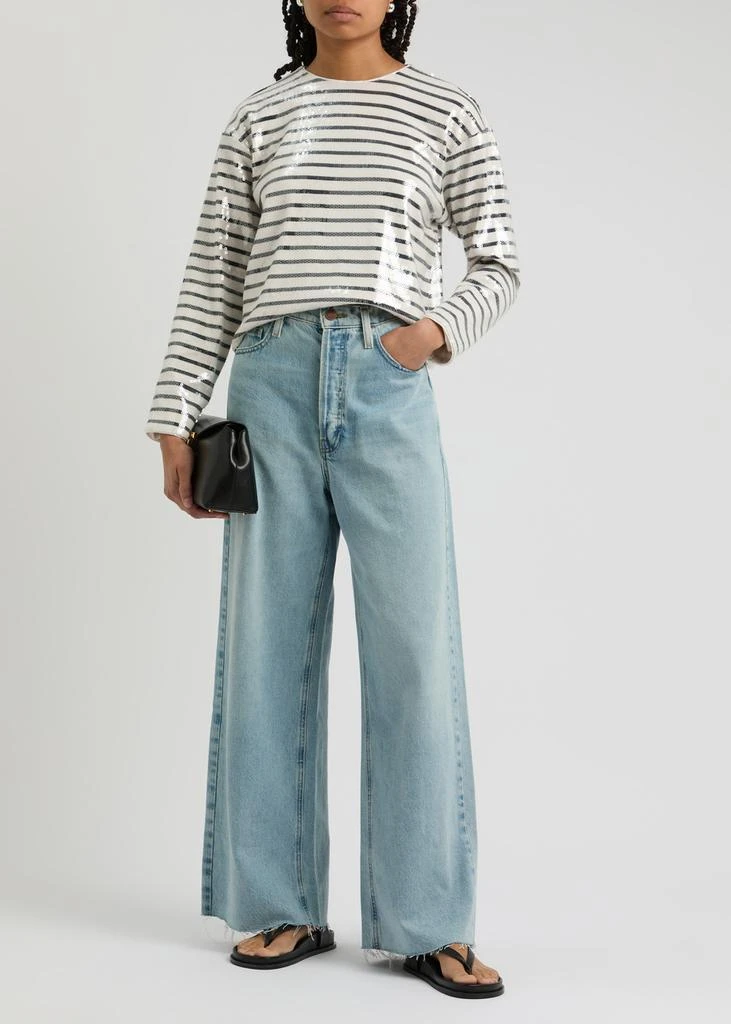 FRAME Striped sequin-embellished cotton top 4