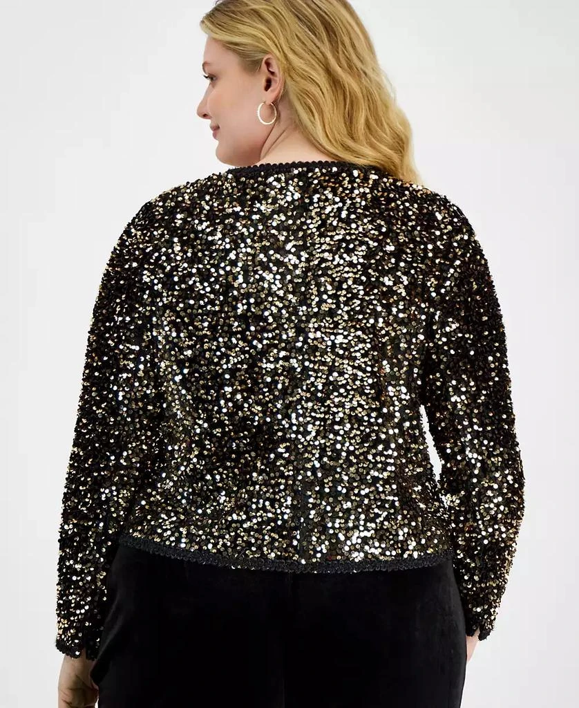 Tahari Plus Size Sequin Collarless Long-Sleeve Jacket 2