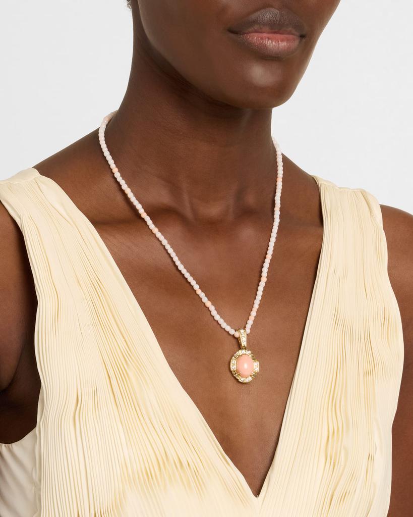 NM Estate Estate 18K Yellow Gold, Diamond and Pink Coral Pendant Bead Necklace