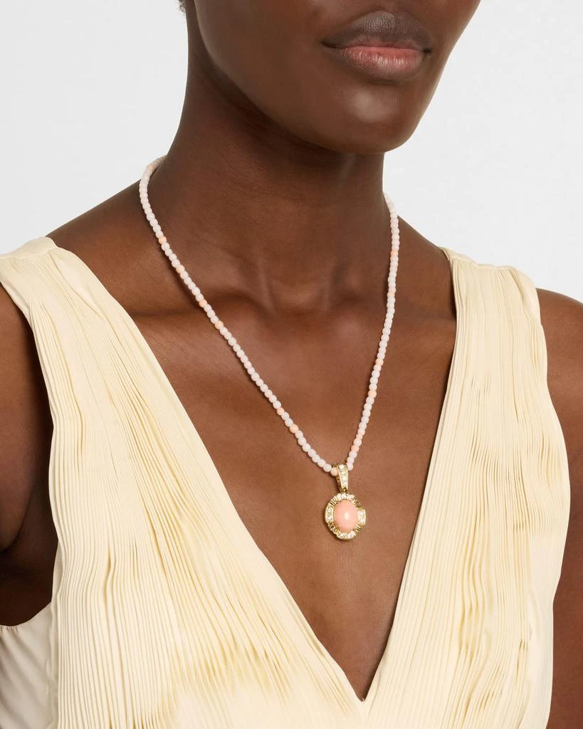 NM Estate Estate 18K Yellow Gold, Diamond and Pink Coral Pendant Bead Necklace 2