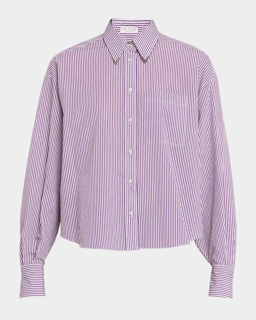 Brunello Cucinelli Techno Cotton Button-Front Top with Brass Trim 1