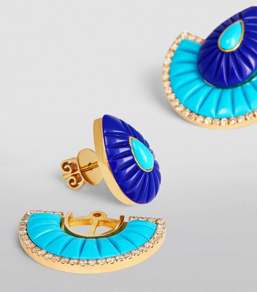 L'ATELIER NAWBAR Yellow Gold, Lapis, Turquoise and Diamond Bond Fan Earrings 6