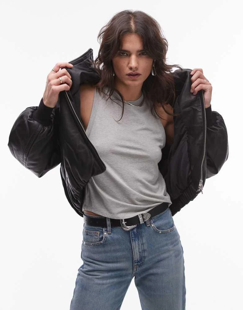 ALL SAINTS AllSaints Rowan leather bomber jacket with funnel collar in black 2