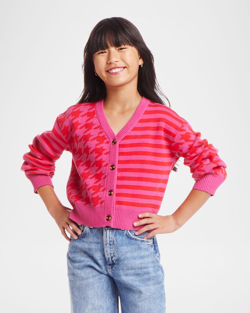 Andy & Evan Girl's Houndstooth/Stripe Cropped Cardigan, Size 7-16