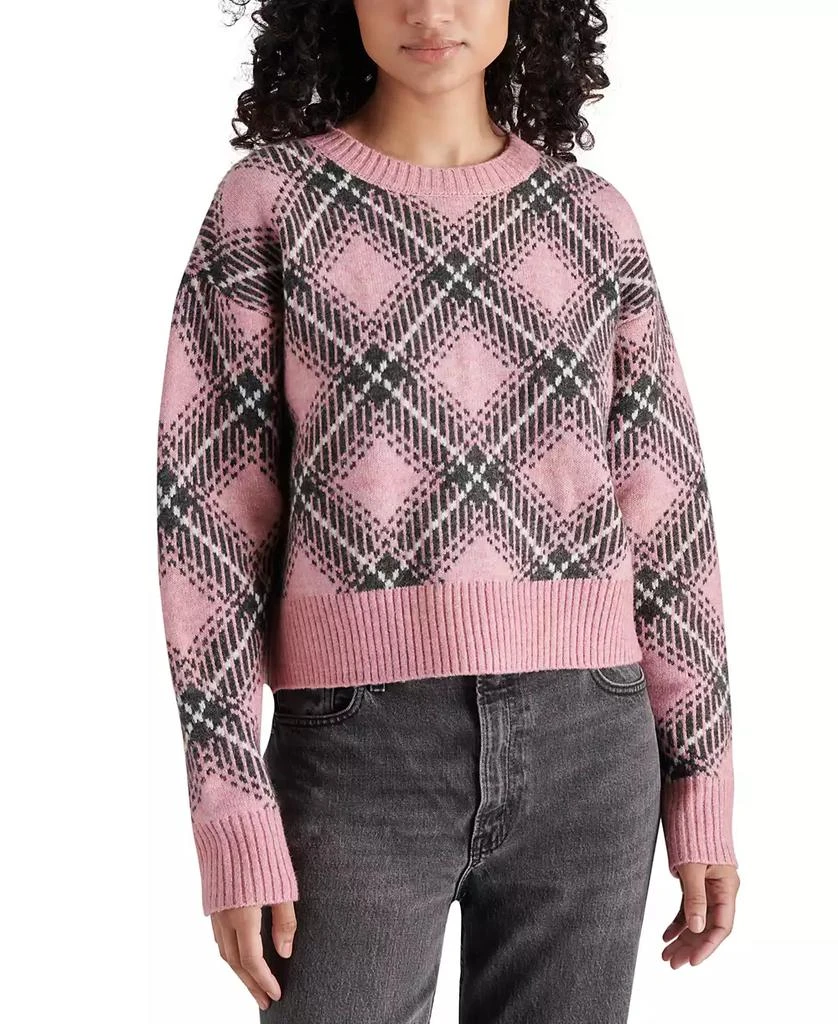 Steve Madden Women's Becka Argyle Plaid Crewneck Sweater 1