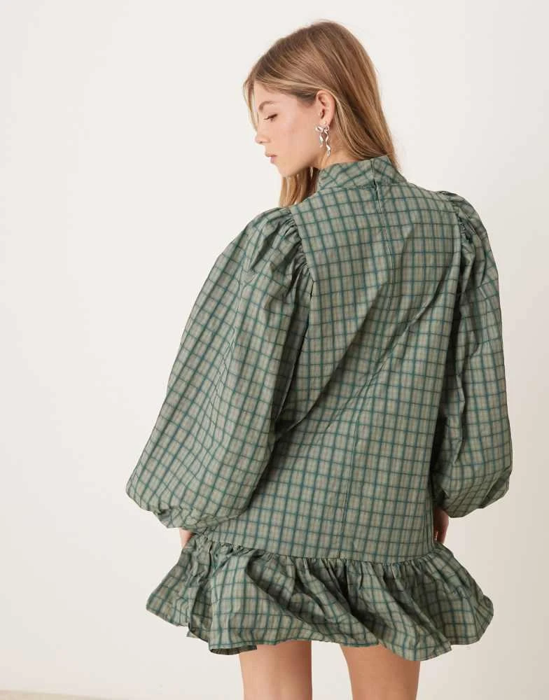 Ghospell Ghospell check print mini dress in green 2