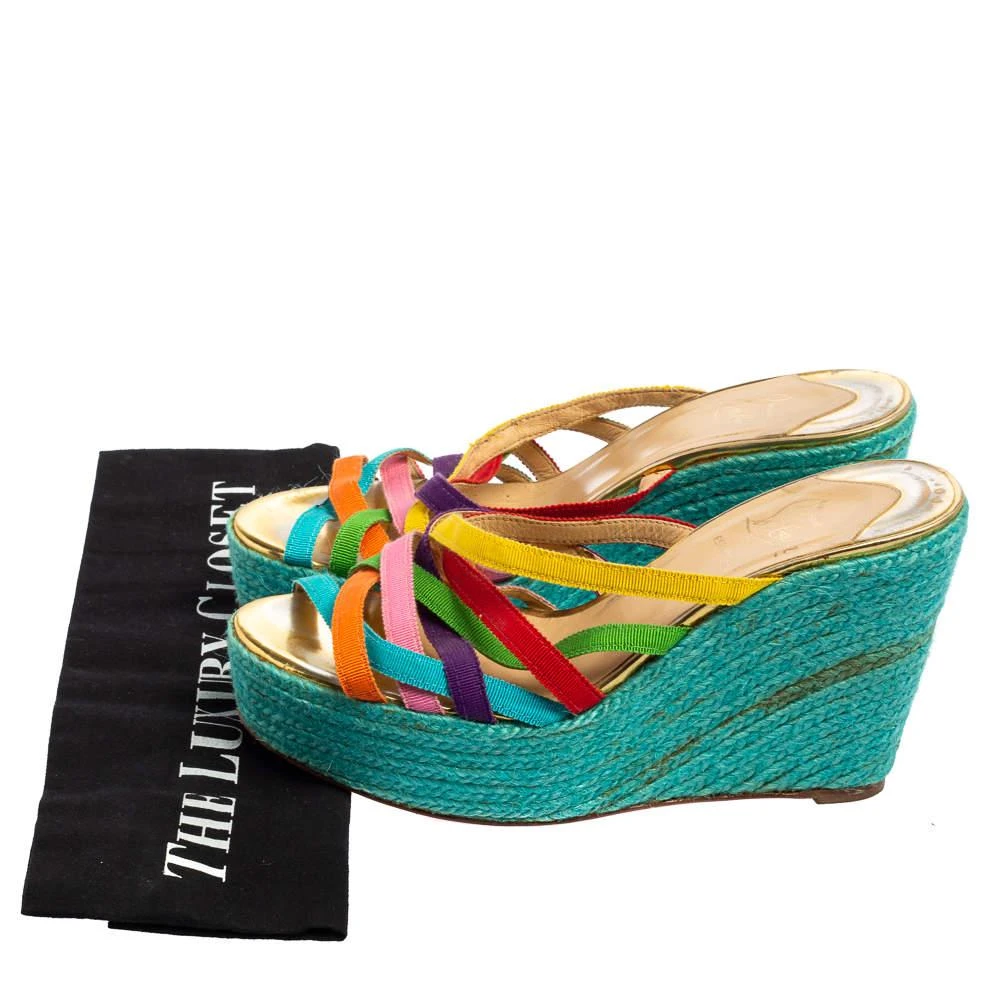 Christian Louboutin Christian Louboutin Multicolor Fabric Crepon Espadrille Wedge Sandals Size 37 8