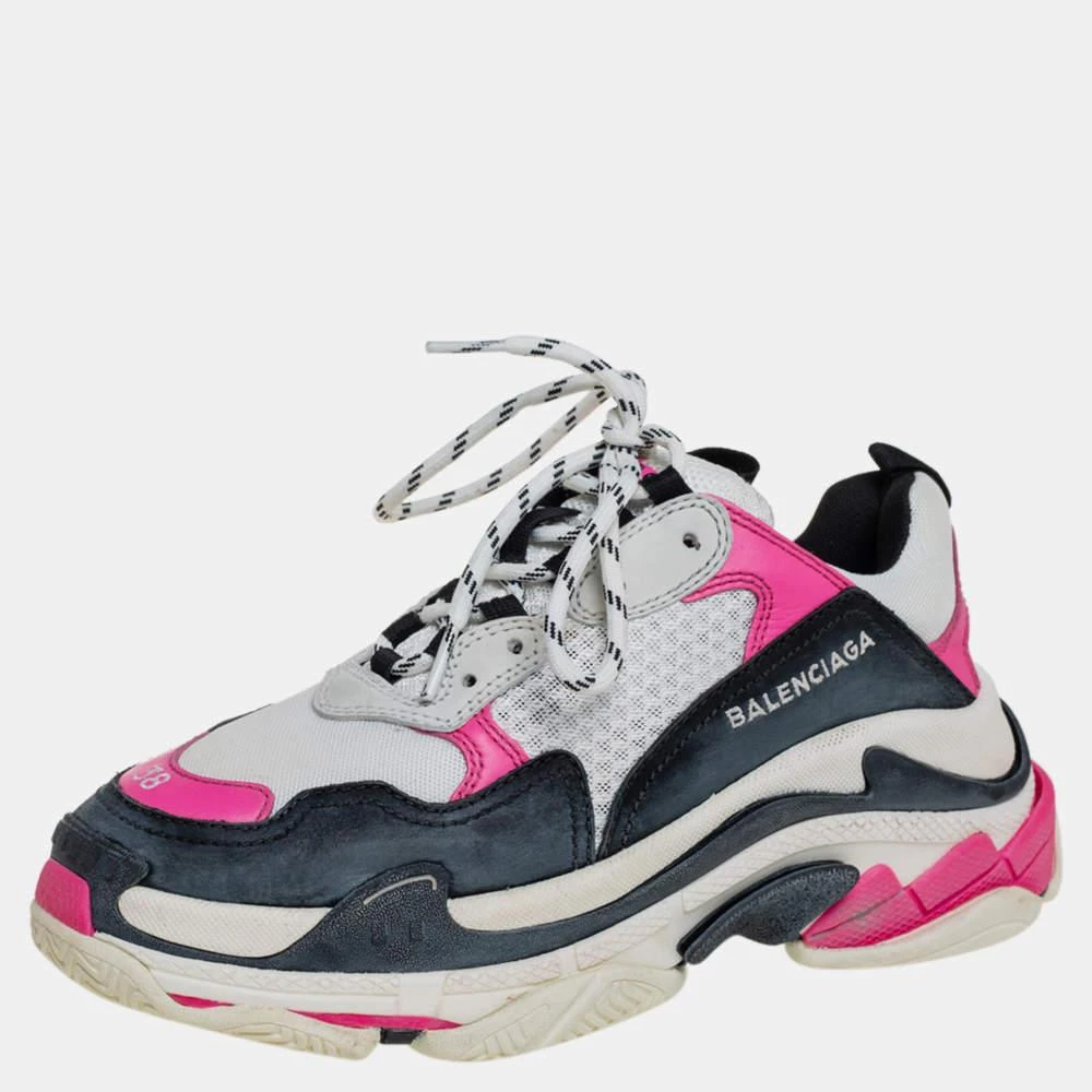 Balenciaga Balenciaga White/Pink Leather And Mesh Triple S Platform Sneakers Size 38 2
