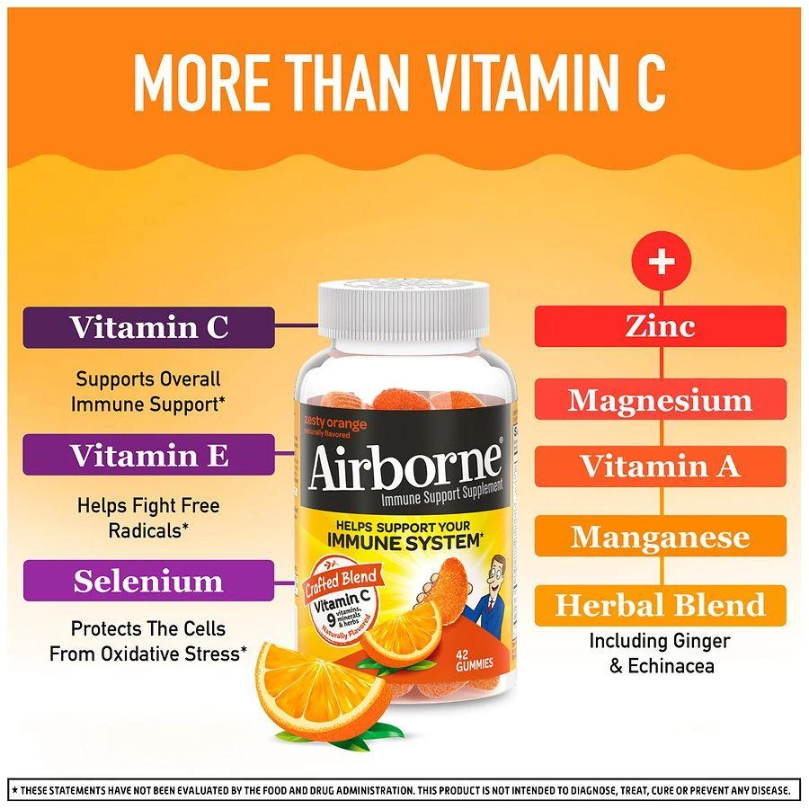 Airborne Vitamin C, E, Zinc, Minerals & Herbs Immune Support Supplement Gummies Orange 3