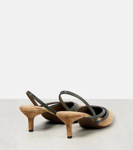Brunello Cucinelli City embellished suede slingback pumps 3