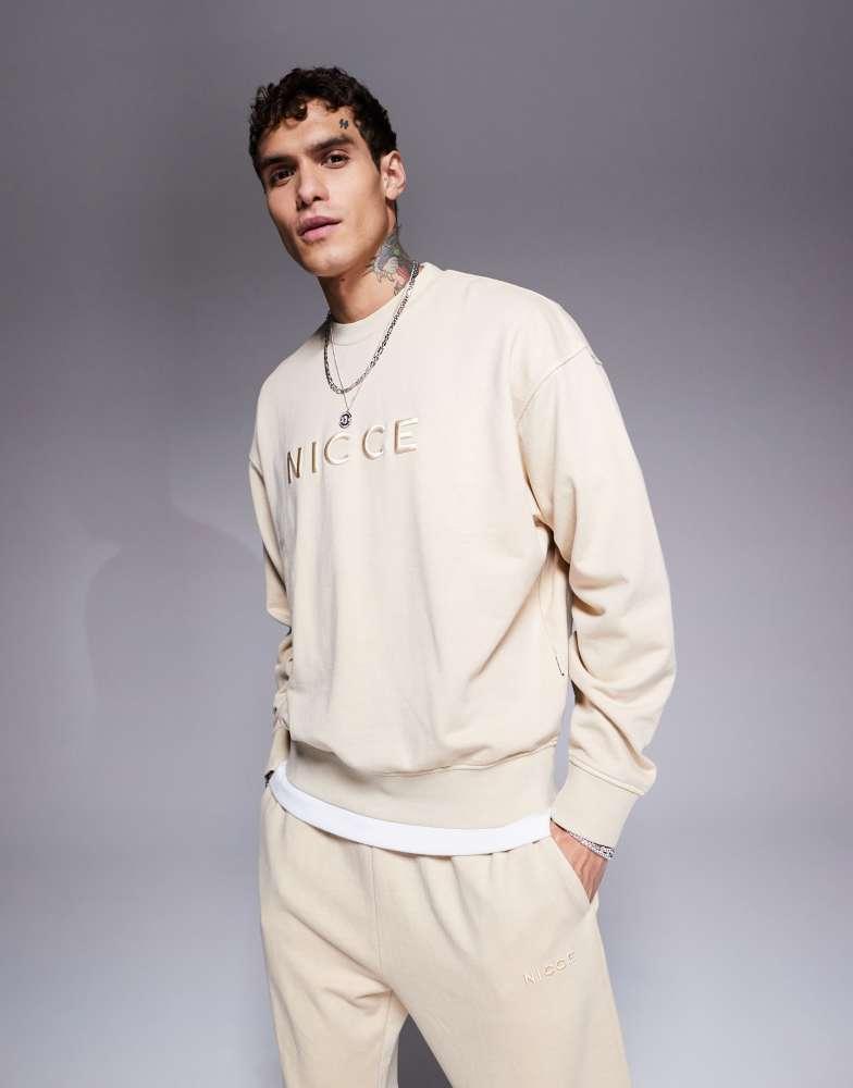 NICCE Nicce co-ord logo washed crew neck sweat in beige