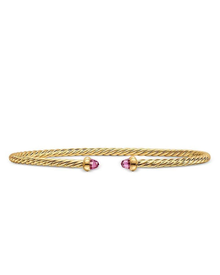 David Yurman Micro Cablespira® Flex Bracelet in 18K Yellow Gold with Pink Tourmaline, 2.6mm