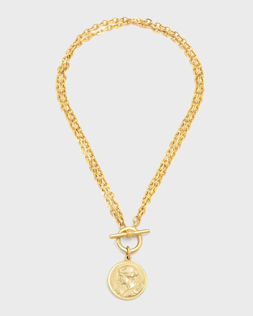 BEN-AMUN Gold Two-Row Chain Necklace w/ Coin Pendant