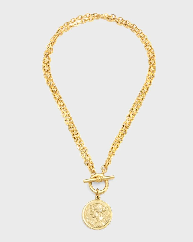 BEN-AMUN Gold Two-Row Chain Necklace w/ Coin Pendant 1