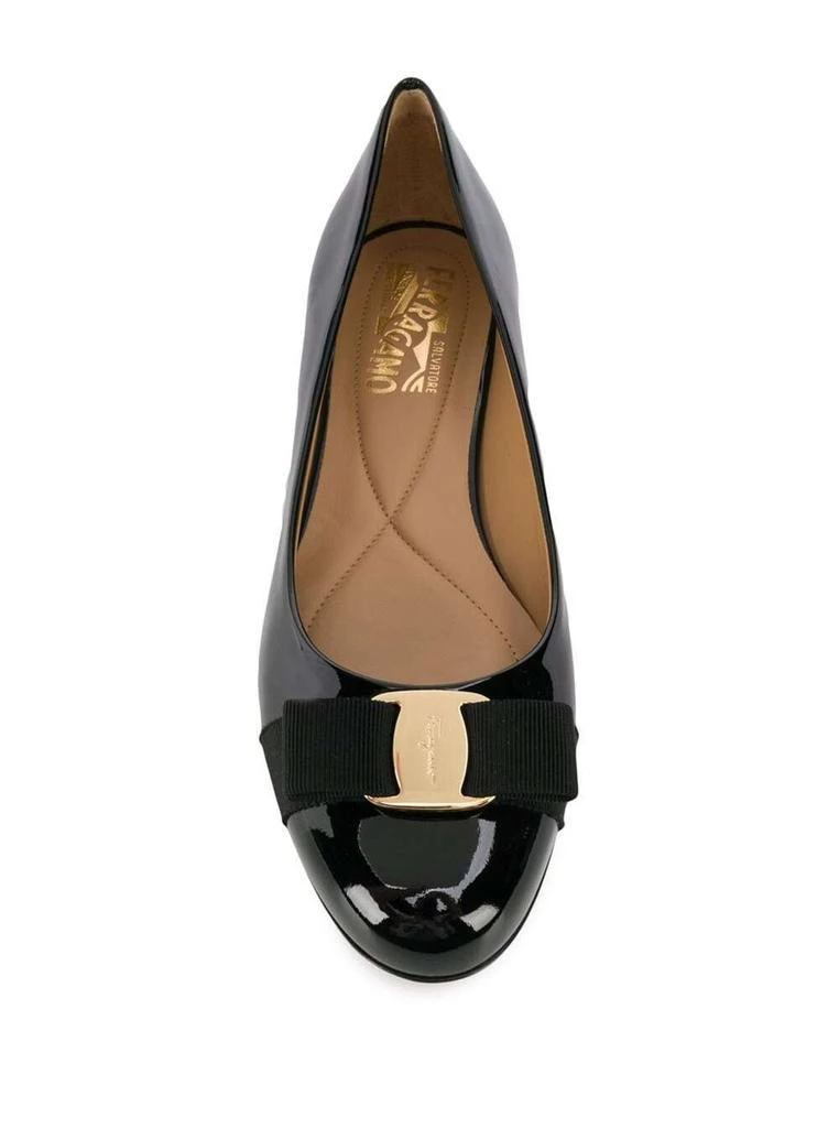 Salvatore Ferragamo varina Black Ballet Shoes With Engraved Logo On The Bow In Patent Leather Woman 2