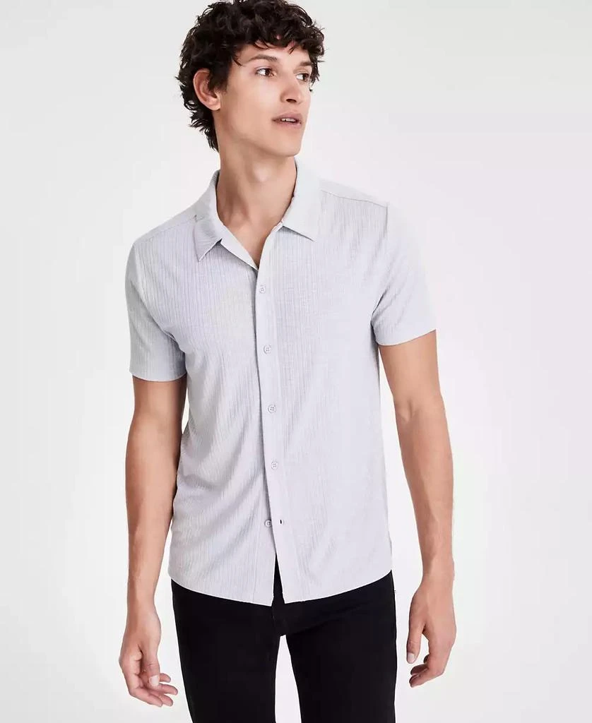 INC International Men's Regular-Fit Variegated Ribbed-Knit Button-Down Camp Shirt, Created for Macy's 1