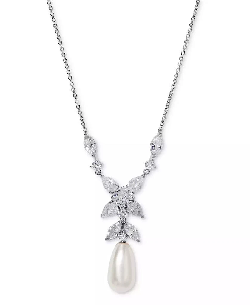 Eliot Danori Silver-Tone Cubic Zirconia & Imitation Pearl Lariat Necklace, 16" + 2" extender, Exclusively at Macy's 1