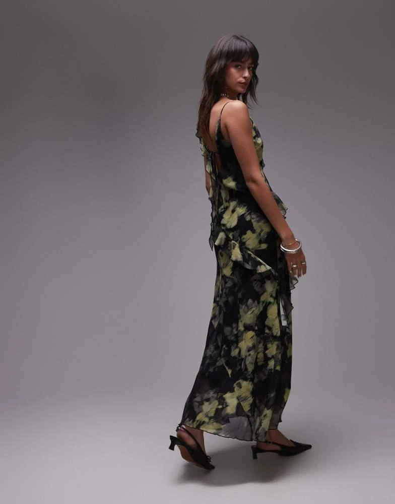 Topshop Topshop maxi slip dress with frills in yellow and green floral 3