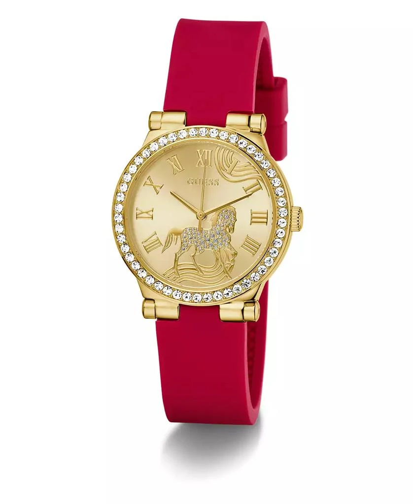 GUESS Women's Gold-Tone Red Silicone Analog Watch, 32mm 5