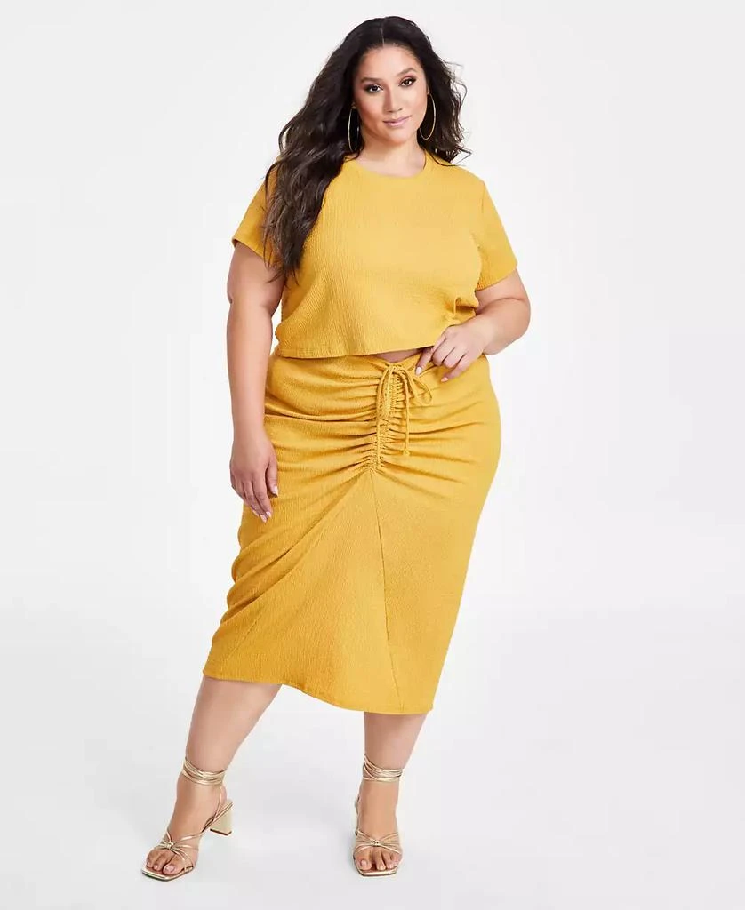 Nina Parker Plus Size Textured Drawstring-Ruched Skirt 3