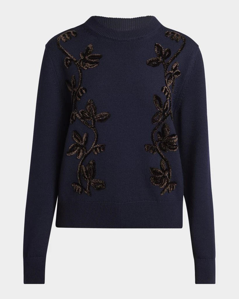 Jil Sander Velvet Floral Embroidered Merino Crewneck Sweater 1