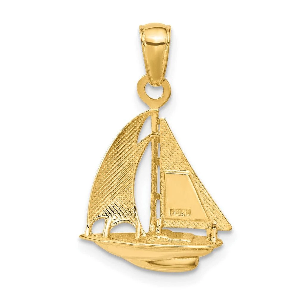 Diamond2Deal 10k Yellow Gold Polished Open-Backed Sailboat Pendant 4