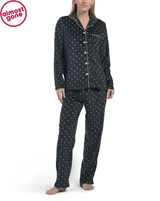 JONES NEW YORK 2pc Polka Dot Notch Collar Long Sleeve Pajama Set