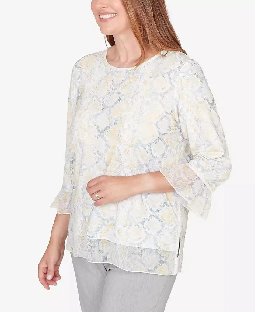 Alfred Dunner Women
s Al Fresco Python Printed Knit Flutter Sleeve Top 2