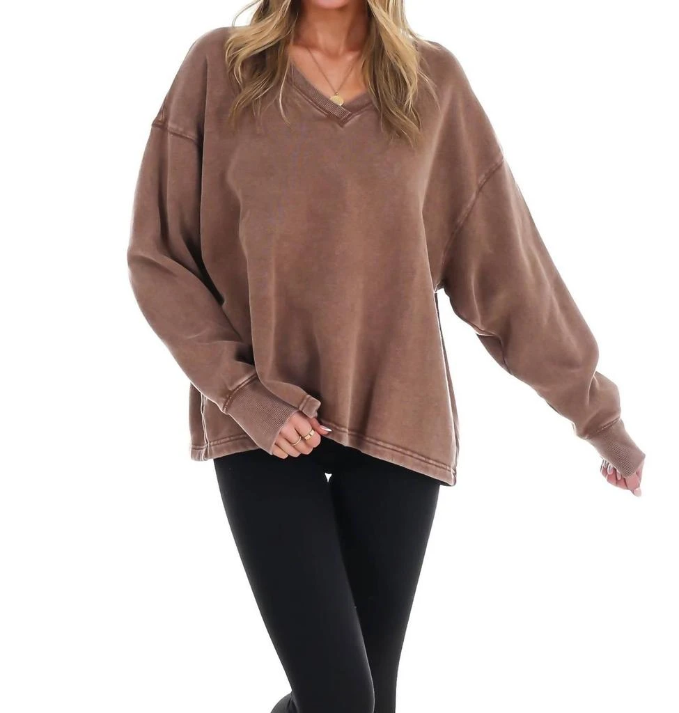 HYFVE Urban Fade Oversized V-Neck Sweatshirt In Chestnut