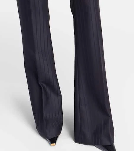 Versace Embellished pinestripe wool flared pants 5