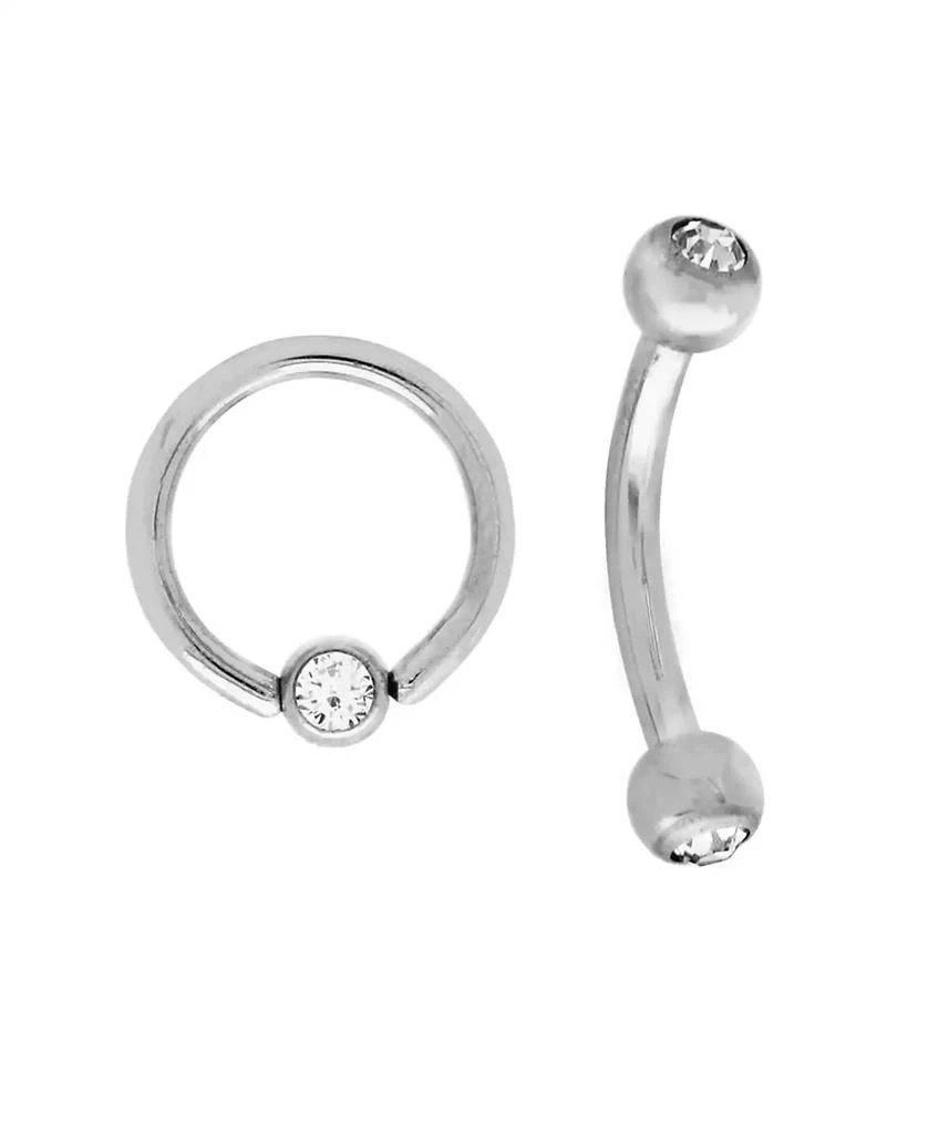 Rhona Sutton Bodifine Stainless Steel Set of 2 Crystal Eyebrow Bar and Ring