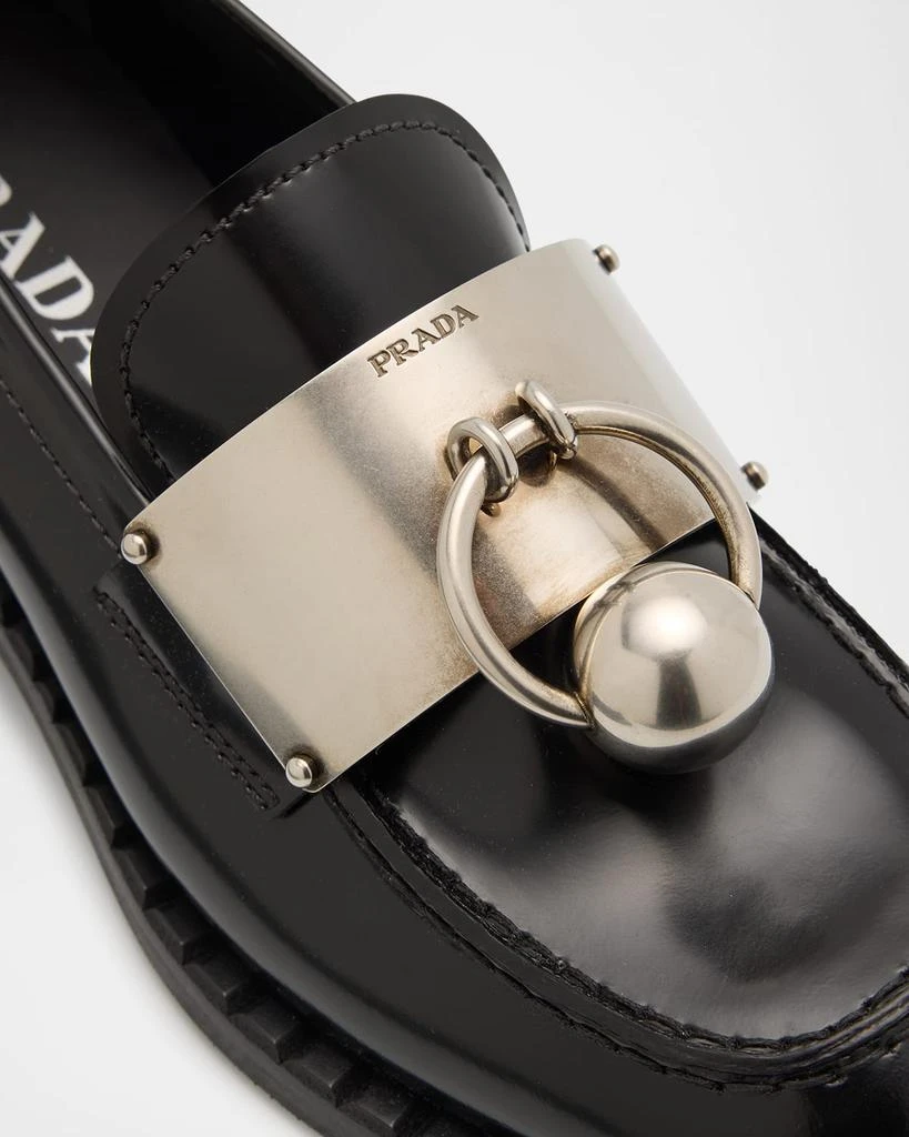Prada Brushed Leather Ball Chain Loafers 6