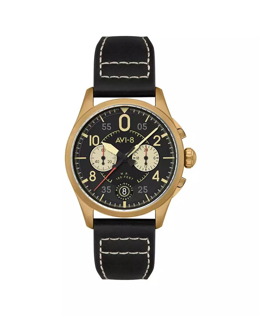AVI-8 Men's Spitfire Lock Chronograph Black Leather Strap Watch 1