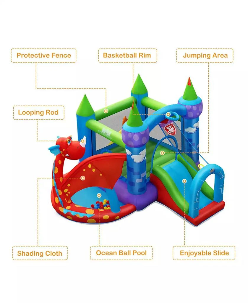 Gymax Kids Inflatable Bounce House Dragon Jumping Slide Bouncer Castle W/ 750W Blower 10
