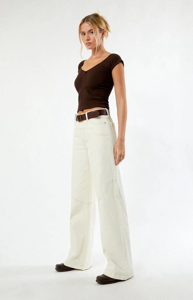 PacSun Jessie Off White Cowboy High Waisted Baggy Jeans 1